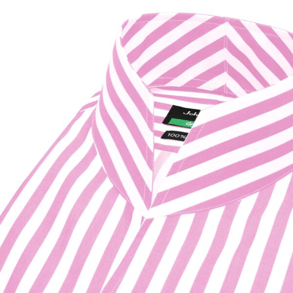 Pink STripes High Open Collar Shirt , V neck Buttonless Collar, High Collar Shirt by John Clothier London