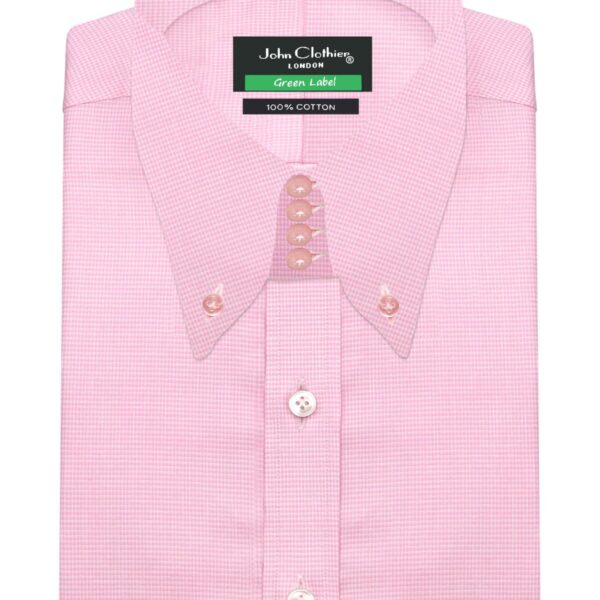 Pink Houndstooth - white checkered - men's high button down collar 100% Cotton, made on order shirt by John Clothier London