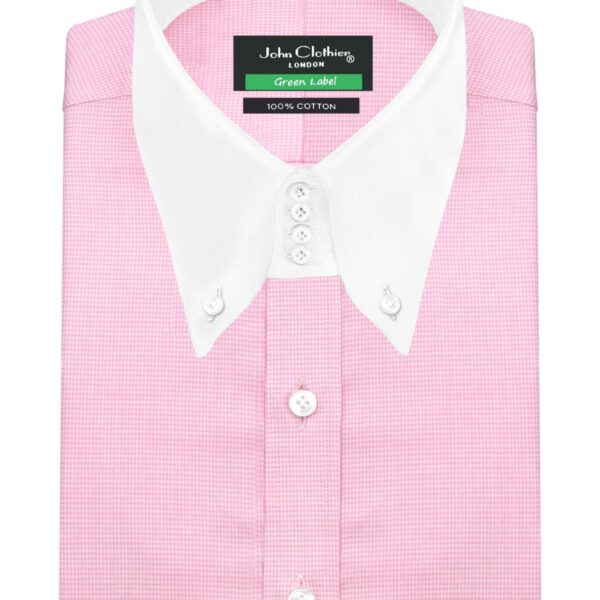 Pink Houndstooth - white checkered - men's high button down collar 100% Cotton, made on order shirt by John Clothier London