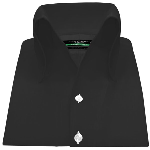 Men's Black High Open Button Down Collar Shirt -custom made Cotton shirts by John Clothier London - Your original high collar shirt maker
