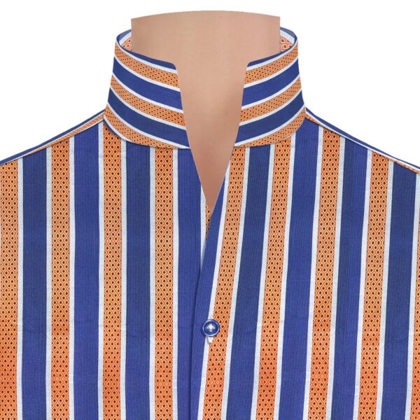 Broad Blue Vintage Stripes High Open Collar