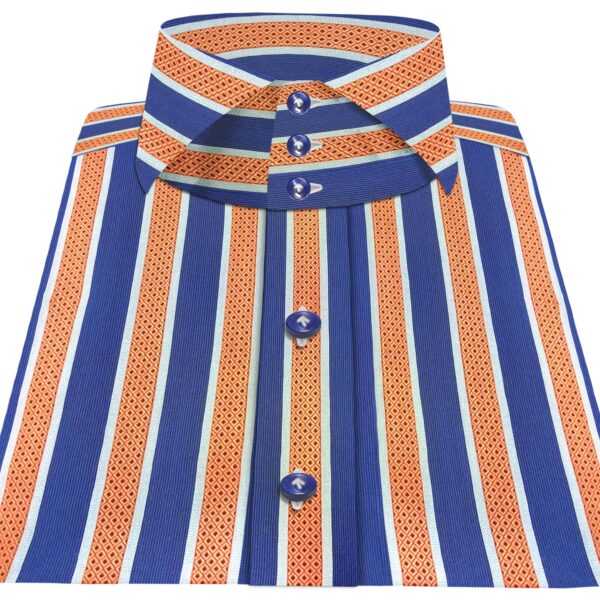 Vintage Blue Broad Stripes High Italian 3B Collar