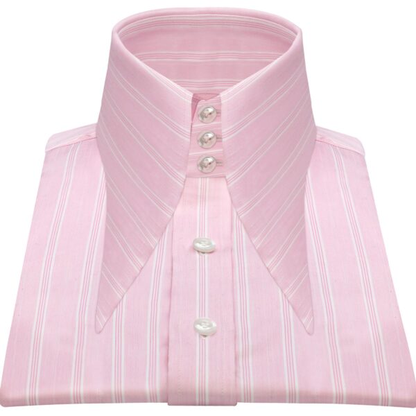 Pink White Stripes High Extreme Longpoint Collar Shirt 7'' long Spearpoint Collar, 3" High collar with 3 buttons,100% cotton, made on order Shirts for men.