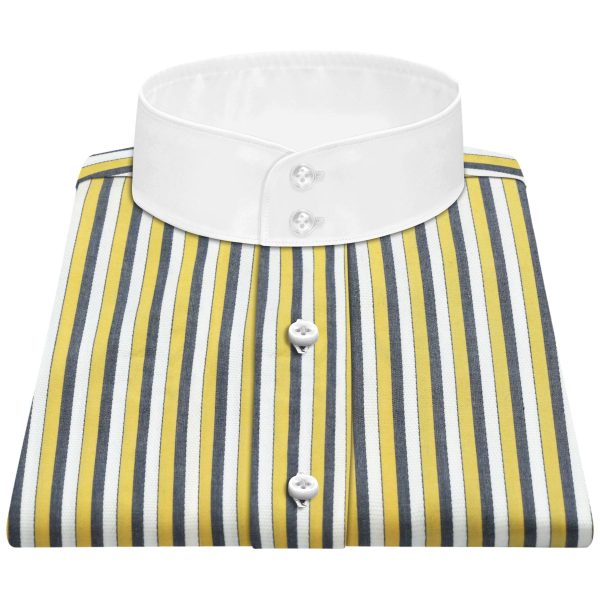 Yellow Black Stripes High Band 2 Button Collar Shirt