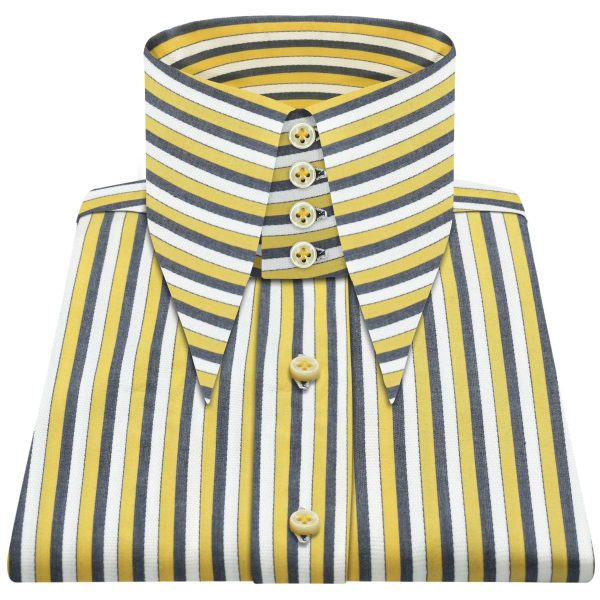 Yellow Multi Stripes High Long Point 4 Button Collar Shirt