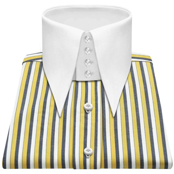 Yellow Multi Stripes High Long Point 4 Button Collar Shirt