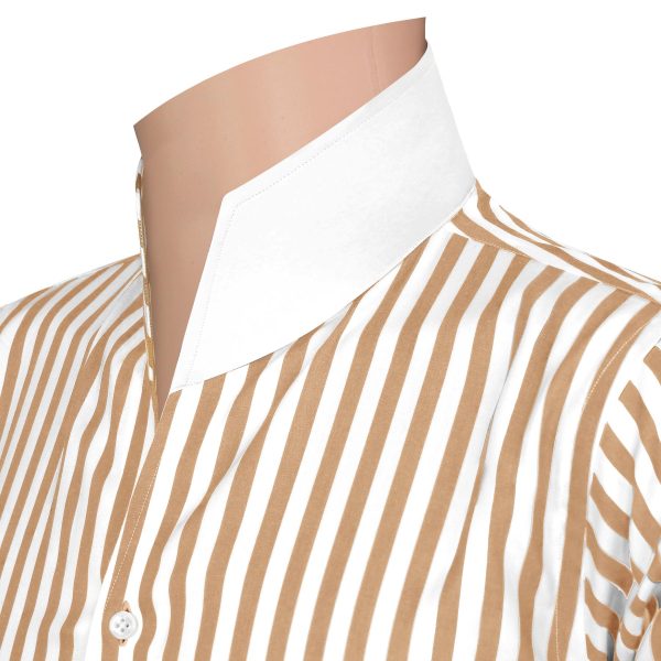 Orange White Stripes High Open Collar Shirt