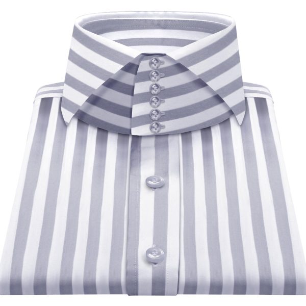 Grey White Stripes High Cutaway 6 Buttons Collar Shirt