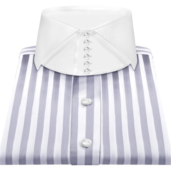 Grey White Stripes High Cutaway 6 Buttons Collar Shirt