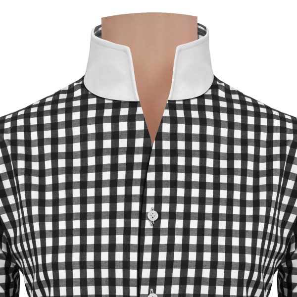 Black White Gingham Checks High Open Collar Shirt