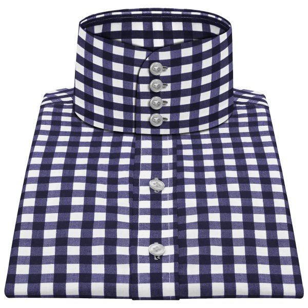 Navy Blue White Gingham Checks High Band 4B Collar 