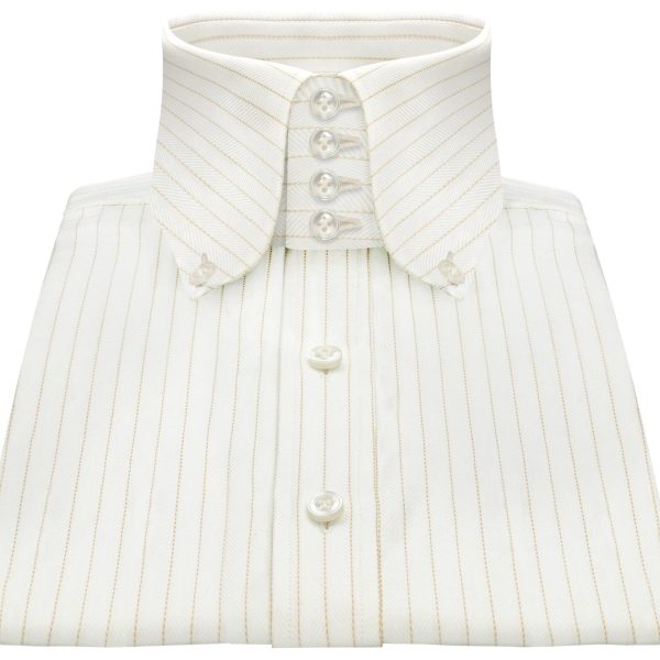 Beige Stripes High Long Point 4 Button Collar Shirt