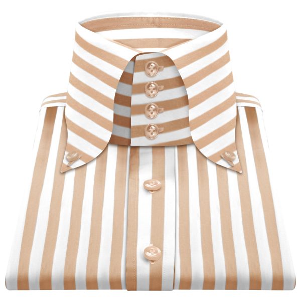 Orange White Stripes High Button Down Collar