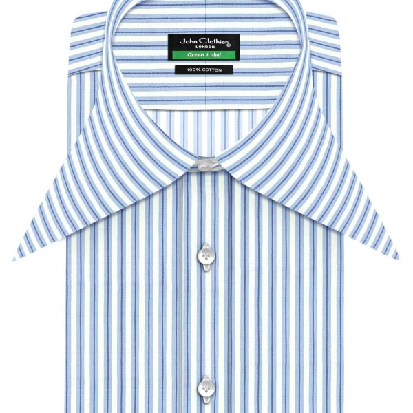 White Blue Stripes Extreme Long Collar Shirt