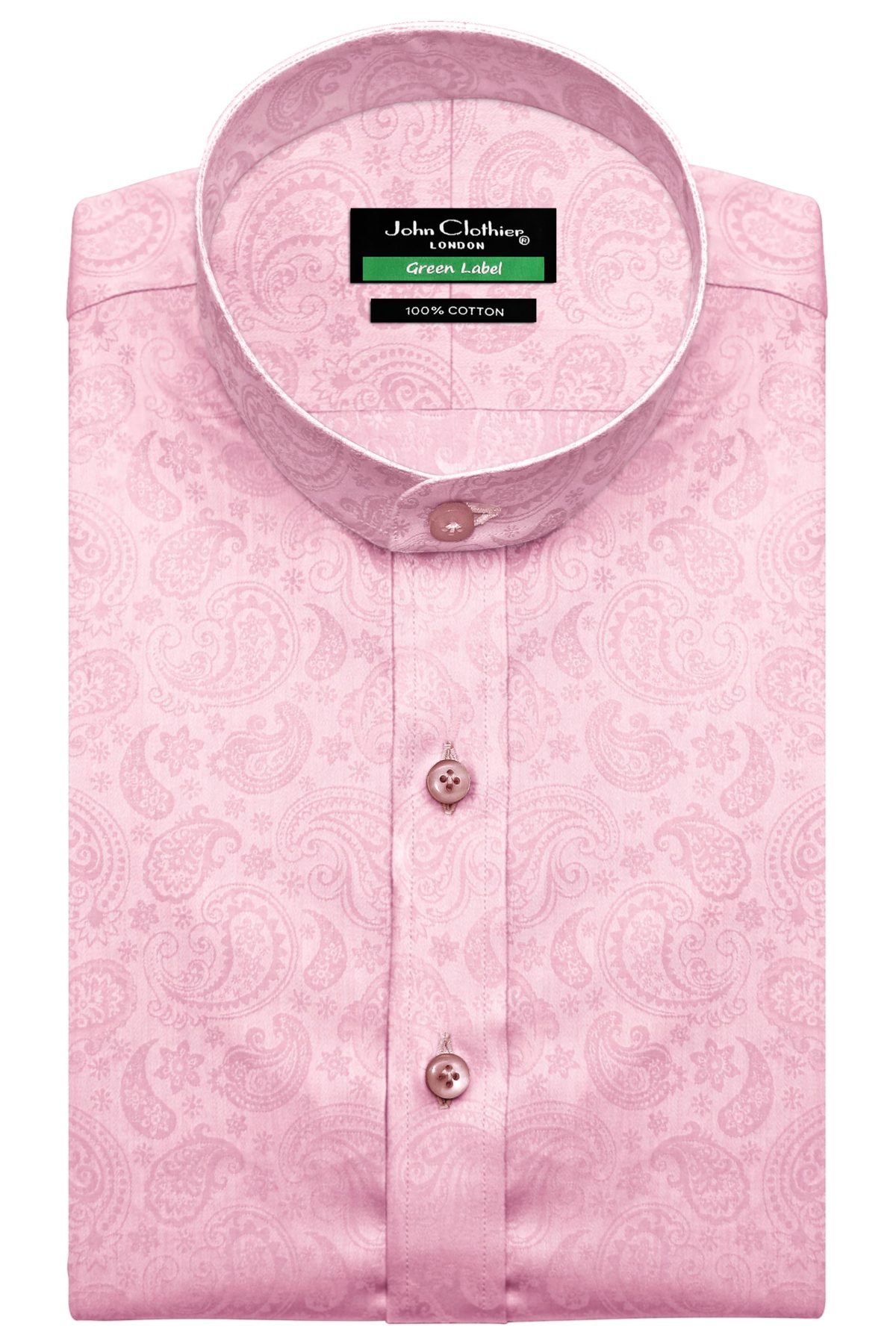 Pink Paisley Band Collar Shirt- John Clothier London