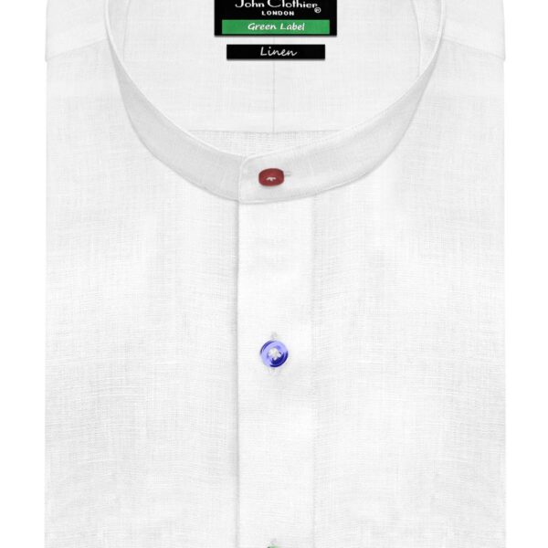 Men's White Linen Rainbow Button Band Collar
