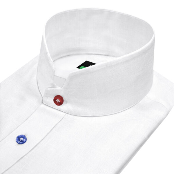 White Linen Colorful Button High Stand Collar