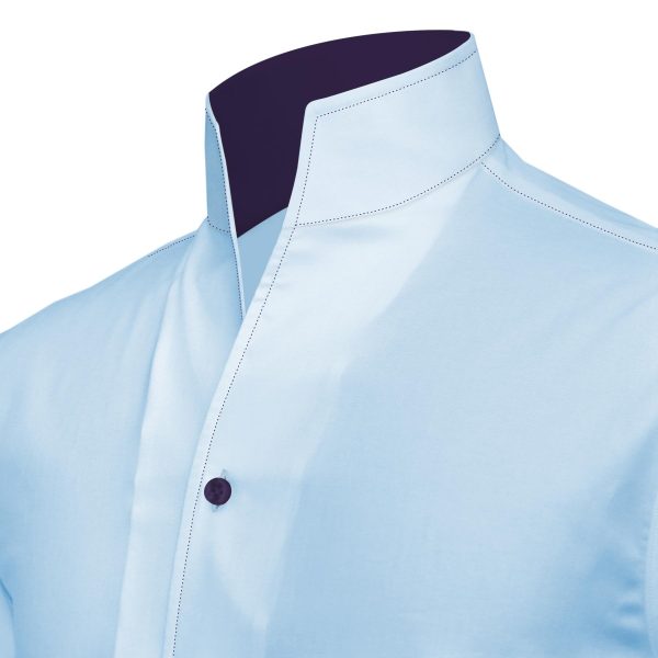 Sky Blue Contrast Stitch High Open Collar