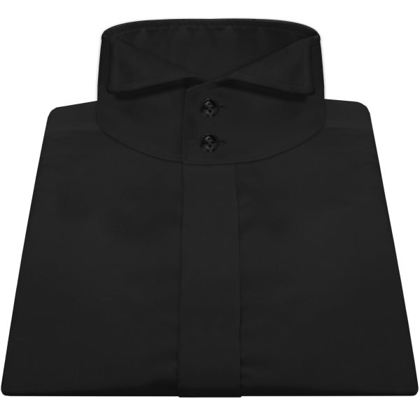 Black High Wing 2 Button Collar Hidden Placket