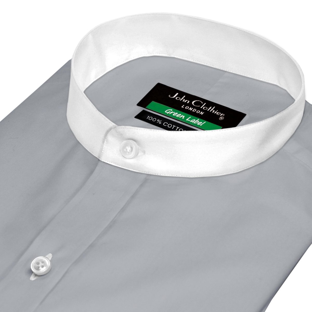 Grey Band Collar Shirt- John Clothier London