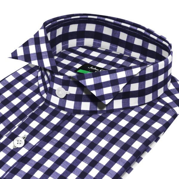 Navy Blue Gingham Checks Wing Tip Collar