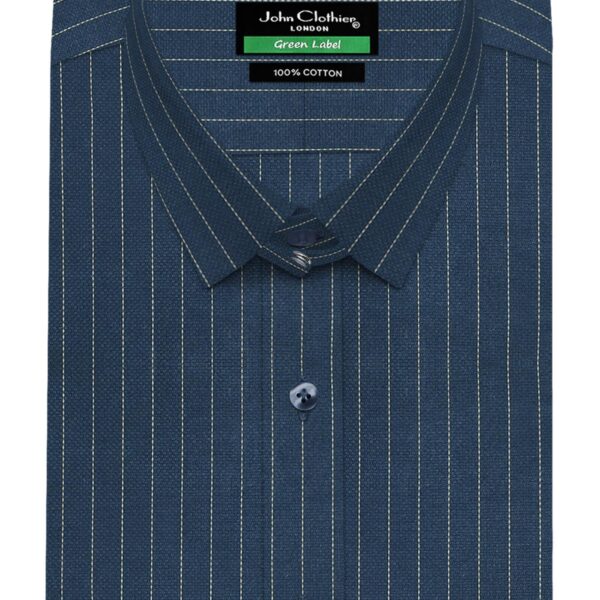Navy Blue Chalk Stripes Tab Collar