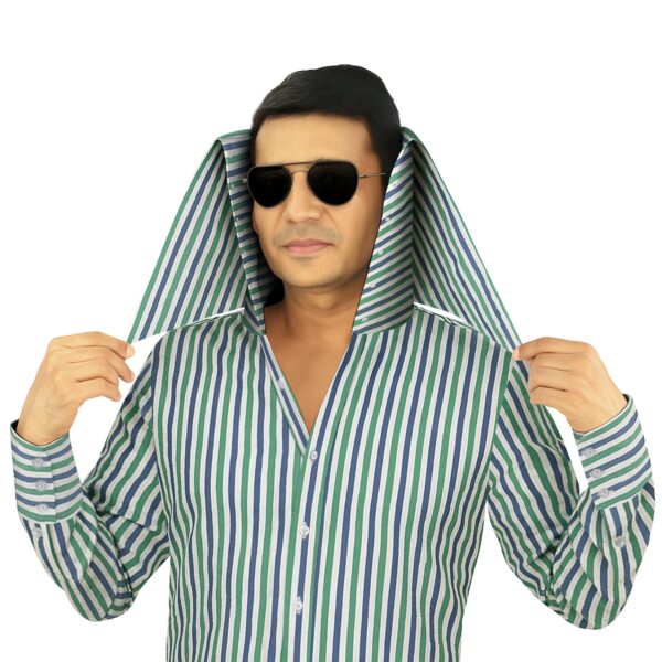 Green Blue Seersucker Stripes High Face Cover Collar