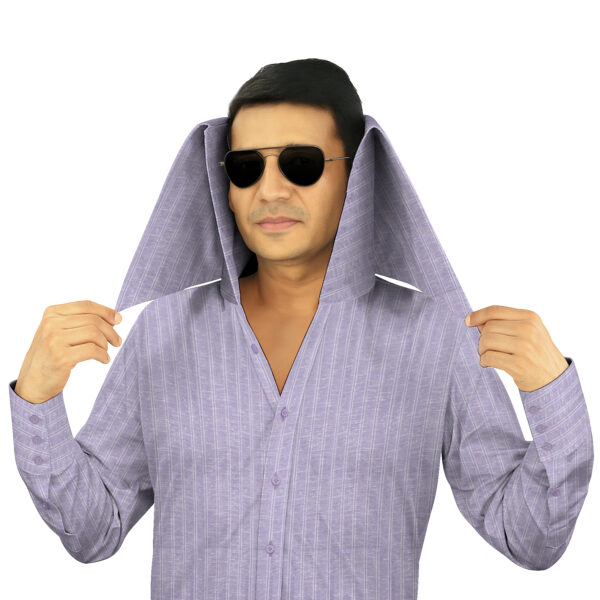 Lilac Linen Stripes High Face Cover Collar