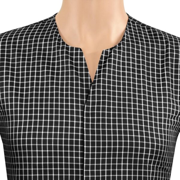 Black & White Small Checks Collarless Open V Neck