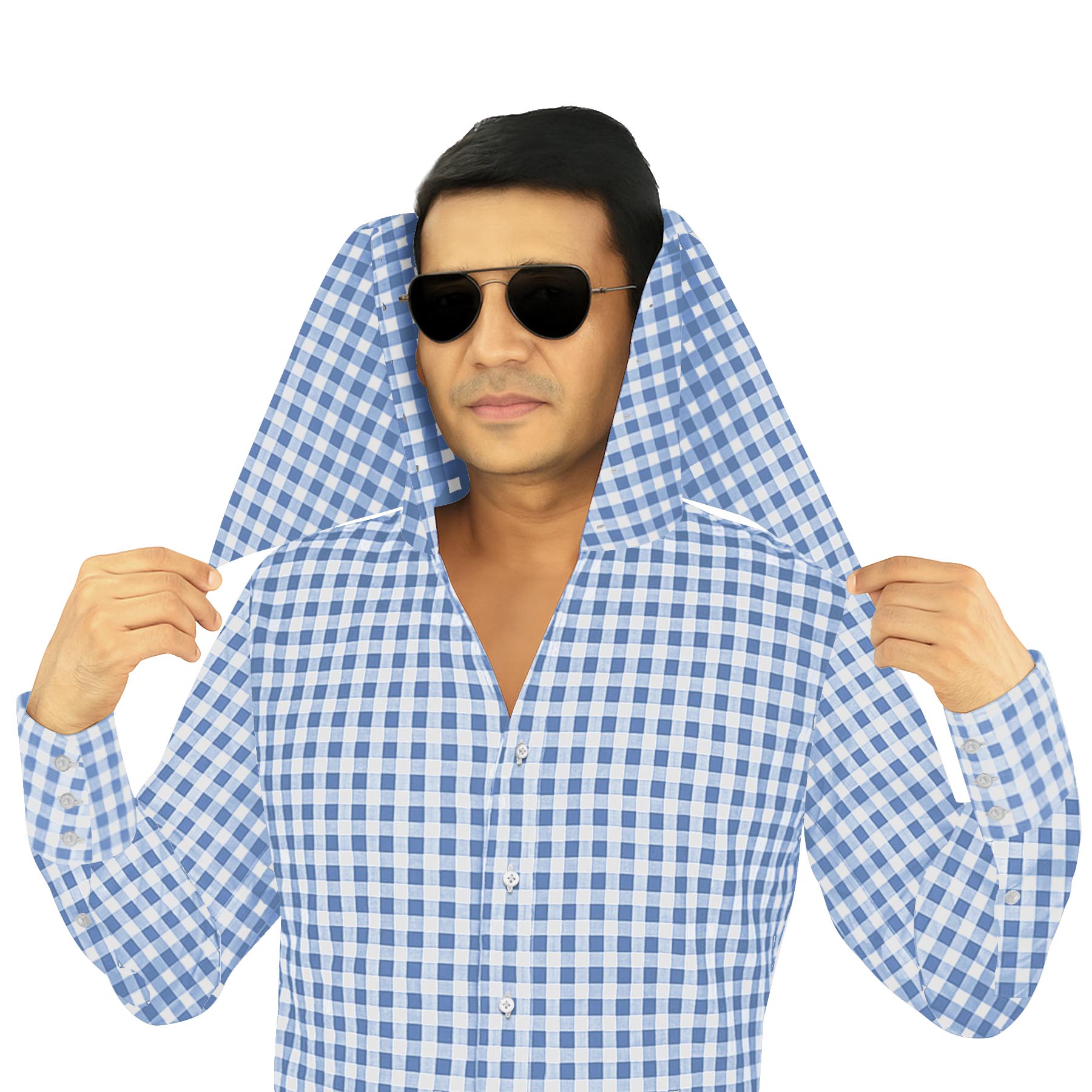 Sky Blue Gingham Checks High Face Cover Collar