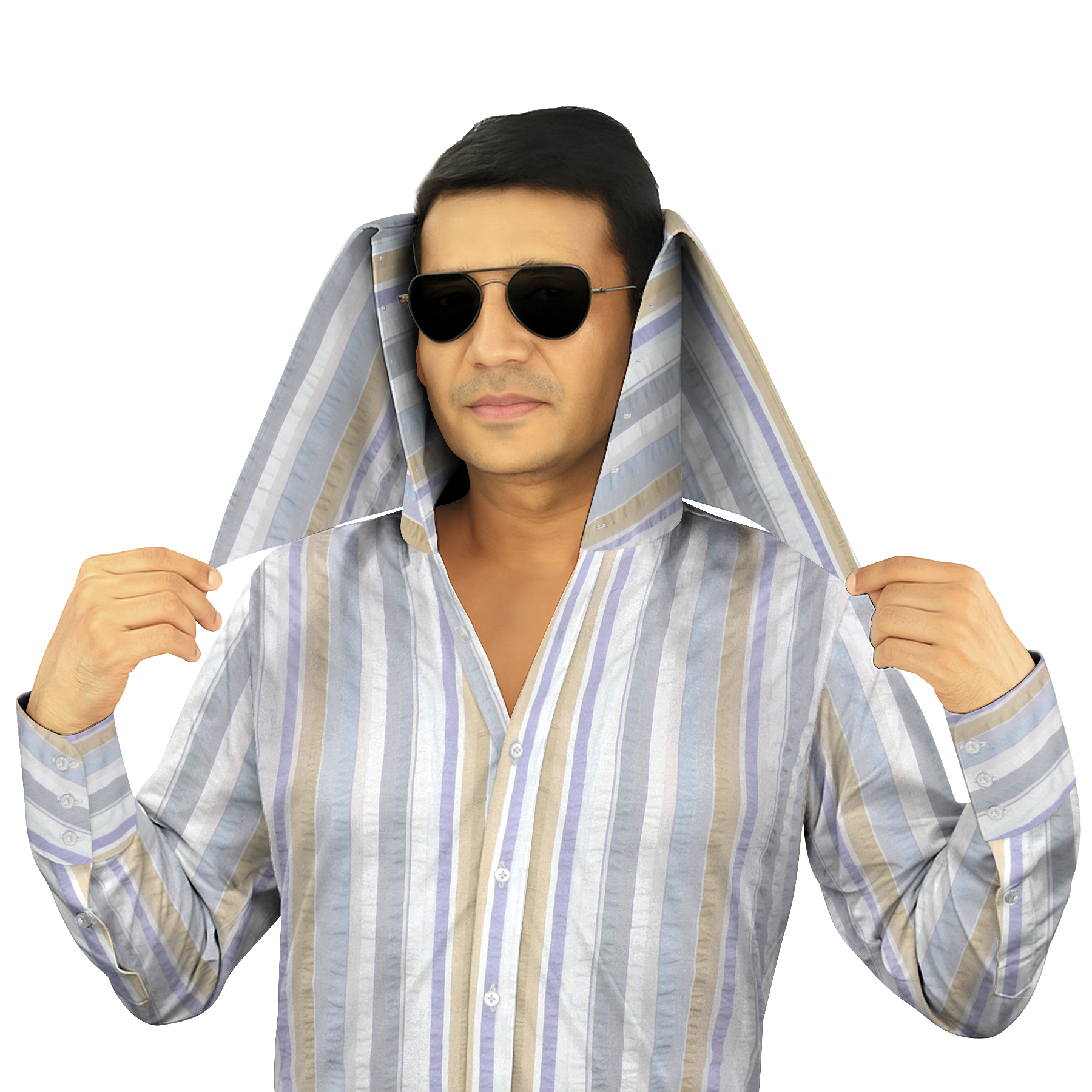 Multi Stripes Seersucker High Face Cover Collar