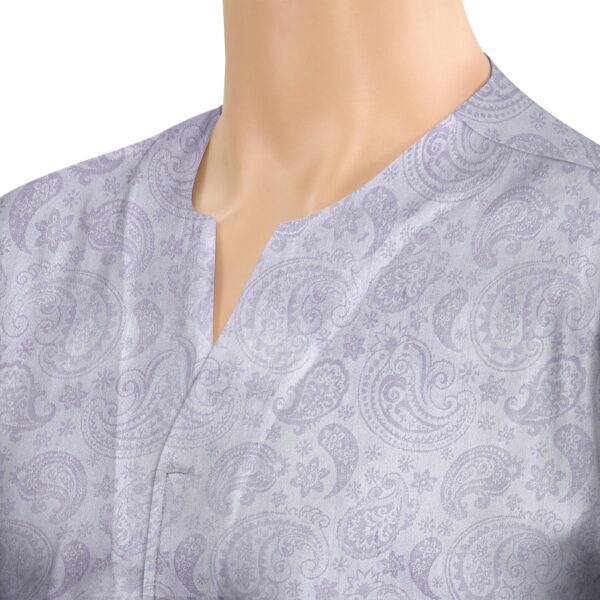 Grey Jacquard Collarless Open V Neck