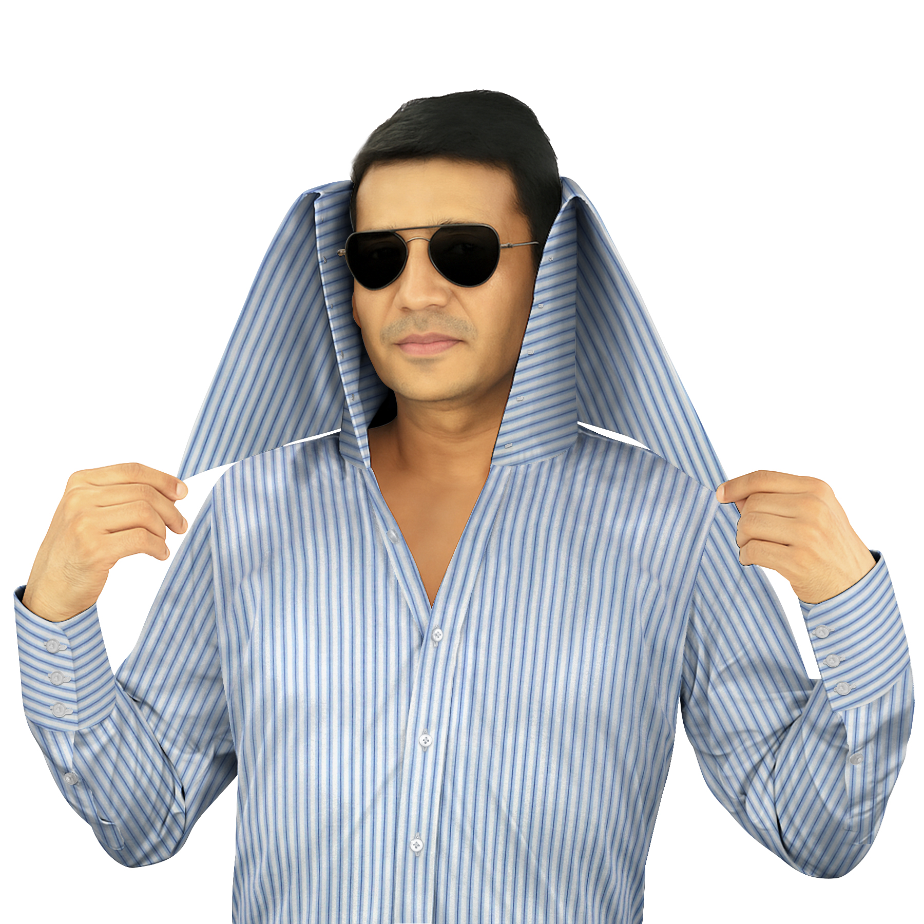 Blue White Thin Stripes High Face Cover Collar