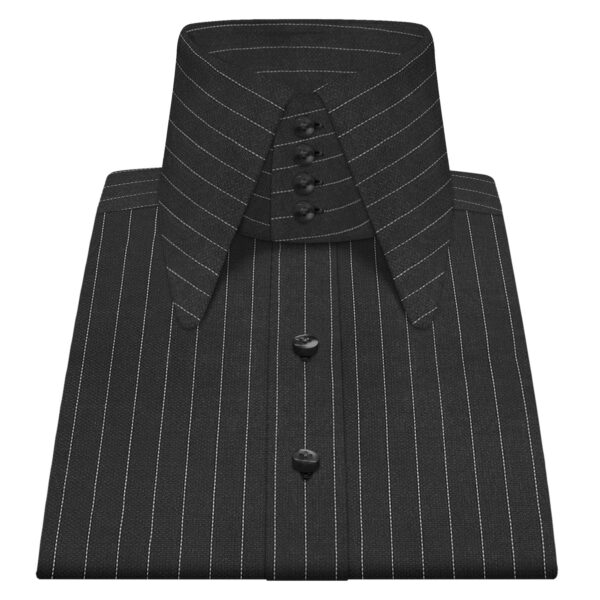 Black Chalk Stripes High Long Round Tip 4 Button Collar