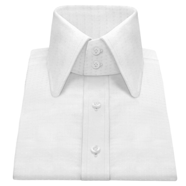 White Satin Dots High Long Round Tip 2 Button Collar