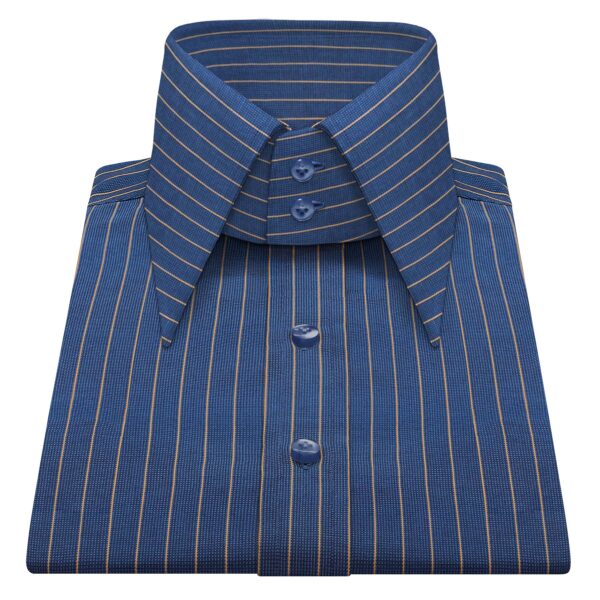 Royal Blue & Beige Stripes High Long 2 Button Collar
