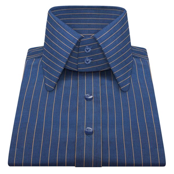 Royal Blue & Beige Stripes High Long Round Tip 2 Button Collar