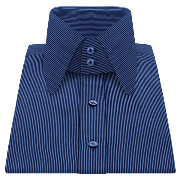 Bright Blue over Navy Pinstripes High Long Round Tip 2 Button Collar
