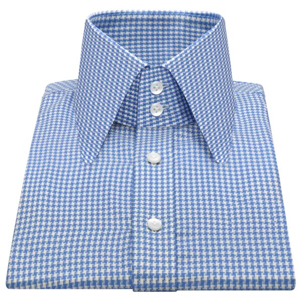 Blue Houndstooth (Large) High Long Round Tip 2 Button Collar