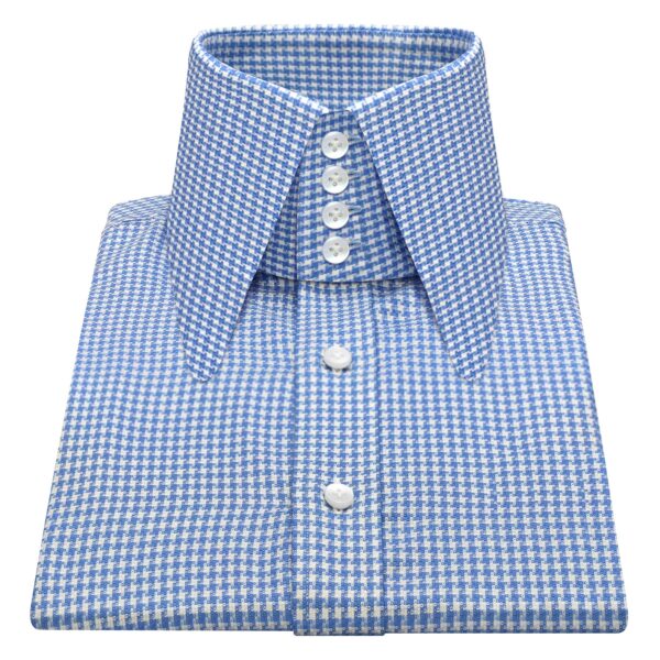 Blue Houndstooth (Large) High Long Round Tip 4 Button Collar