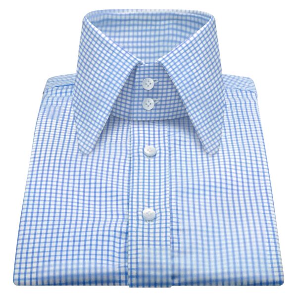 Blue Gingham Checks High Long Round Tip 2 Button Collar