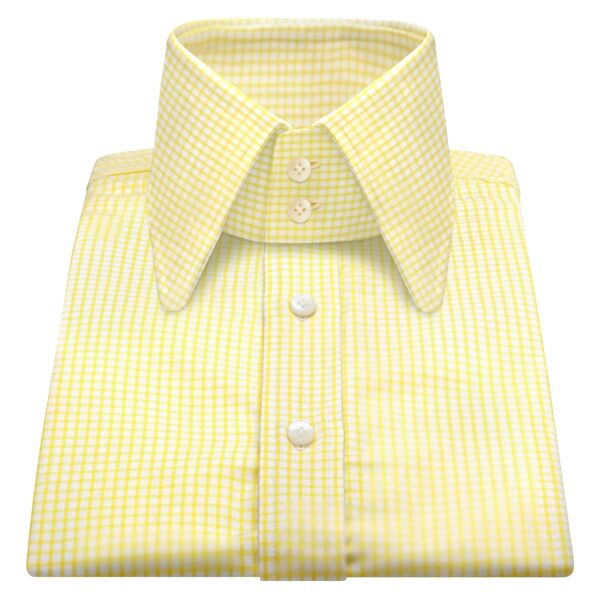 Yellow Gingham Checks High Long Round Tip 2 Button Collar