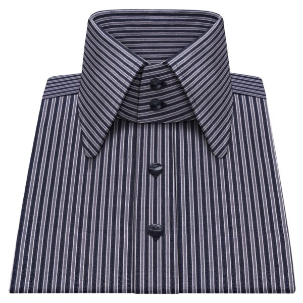 Blue Grey Pinstripes High Long Round Tip 2 Button Collar