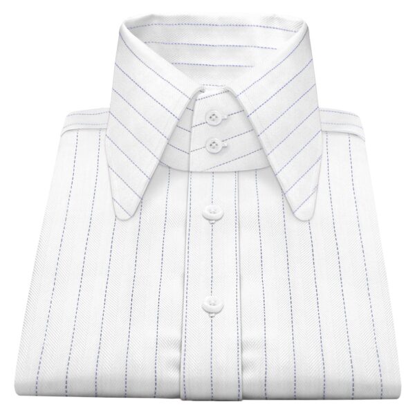 White Chalk Stripes High Long Round Tip 2 Button Collar
