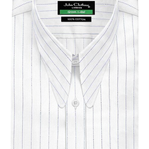 White Chalk Stripes Long Round Tip Collar