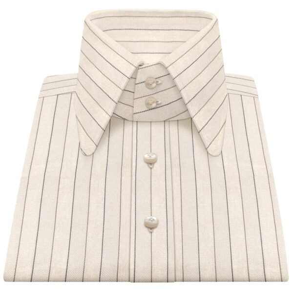Fawn Chalk Stripes High Long Round Tip 2 Button Collar