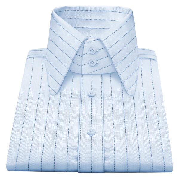 Sky Blue Chalk Stripes High Long Round Tip 2 Button Collar