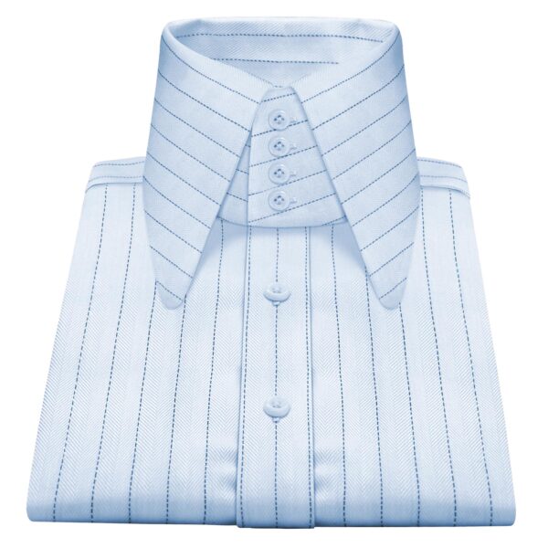 Sky Blue Chalk Stripes High Long Round Tip 4 Button Collar