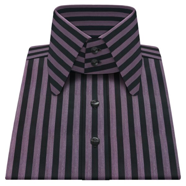 Black Purple Herringbone Stripes High Long Round Tip 2 Button Collar