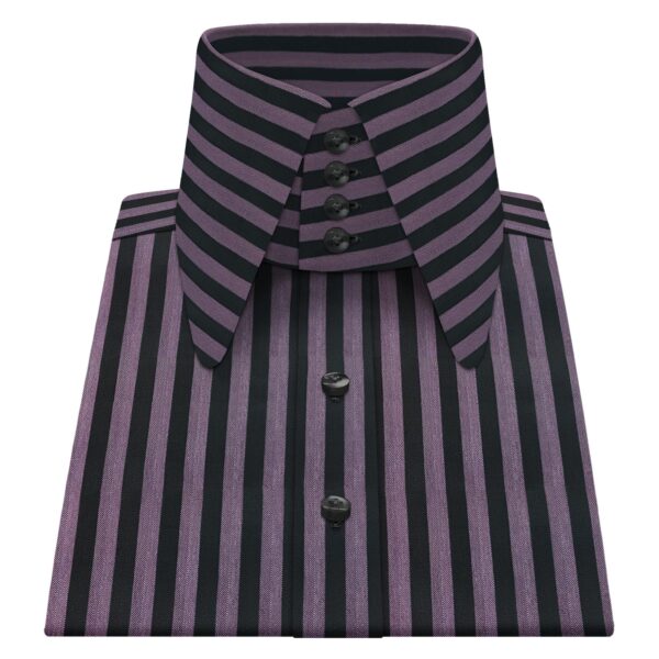 Black Purple Herringbone Stripes High Long Round Tip 4 Button Collar